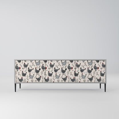 HAPPY HENS 3-Door TV Stand in Grey Finish