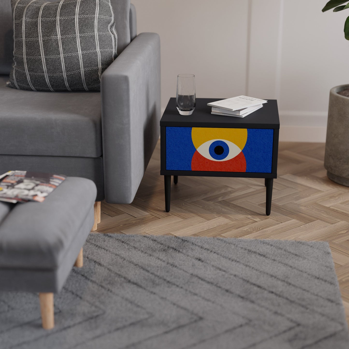 GEOMETRIC EYES Nightstand in Black Finish