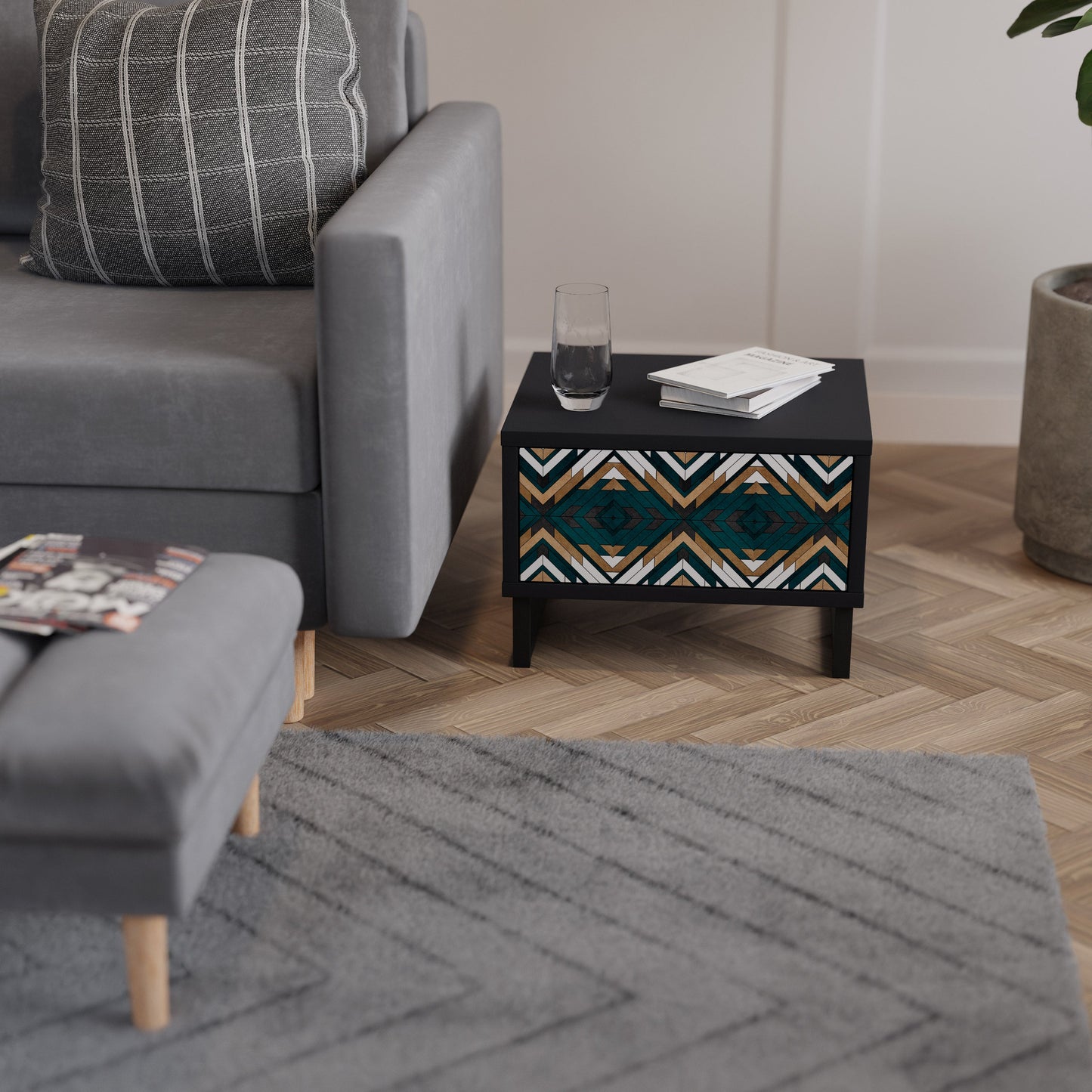 ARTISTIC GEOMETRY Nightstand in Black Finish