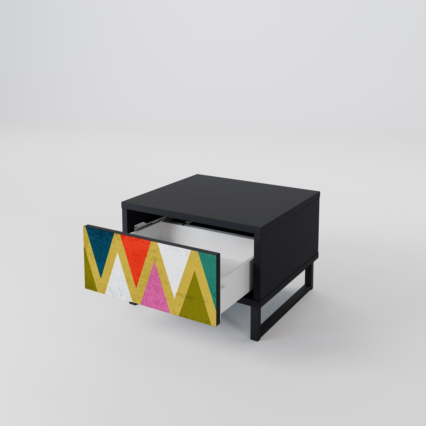 COLORFUL TRIANGLES Nightstand in Black Finish