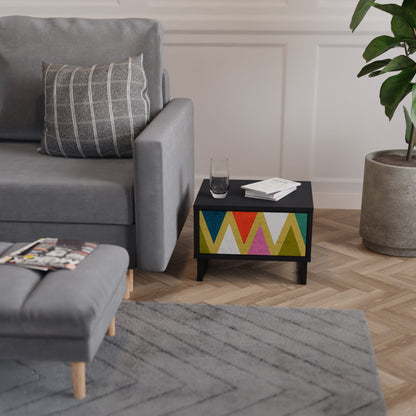 COLORFUL TRIANGLES Nightstand in Black Finish