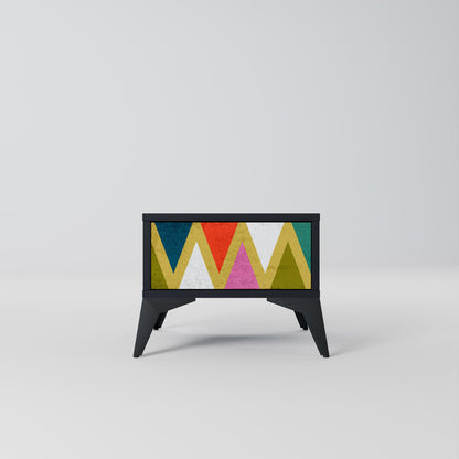 COLORFUL TRIANGLES Nightstand in Black Finish
