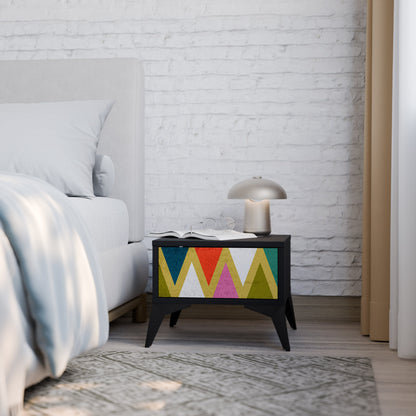 COLORFUL TRIANGLES Nightstand in Black Finish