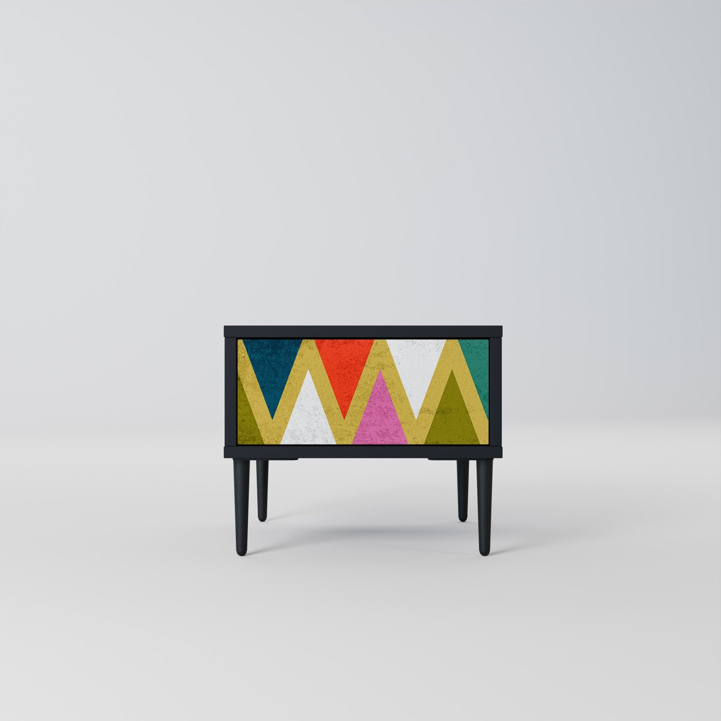 COLORFUL TRIANGLES Nightstand in Black Finish