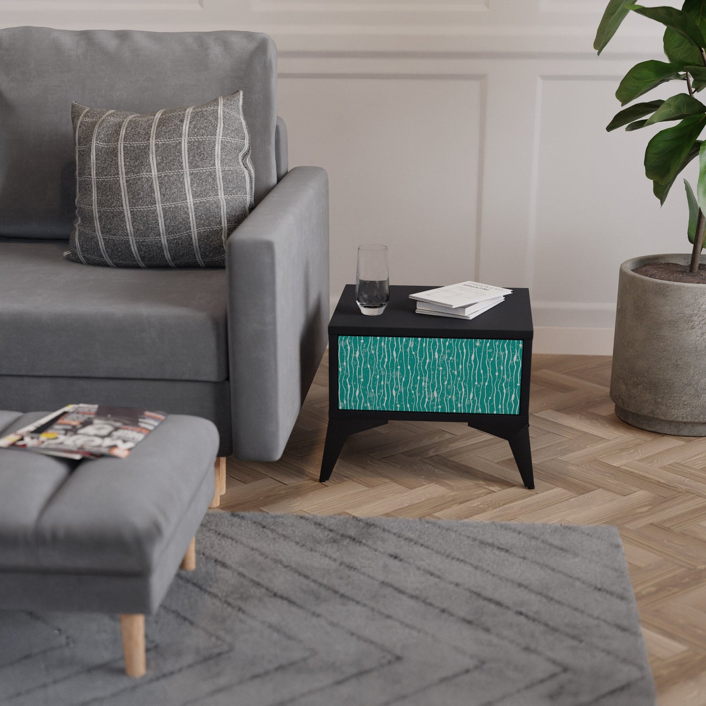 Comodino TURQUOISE RAIN in finitura nera