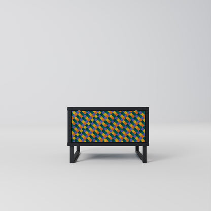 PAINTED SQUARES MIX Nightstand in Black Finish