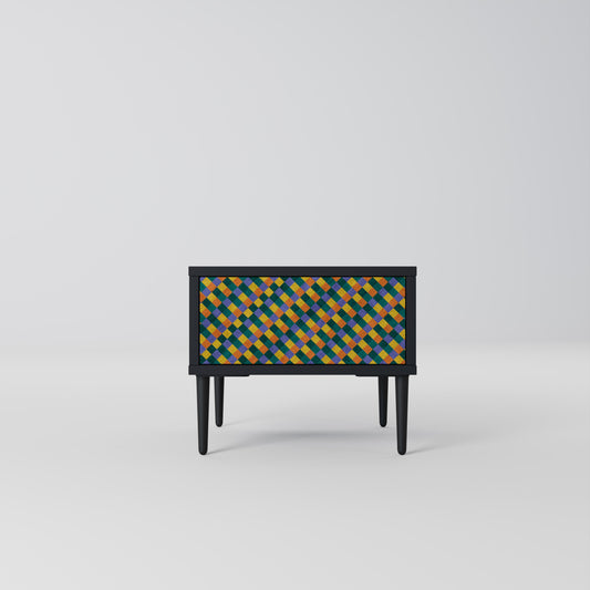 PAINTED SQUARES MIX Nightstand in Black Finish