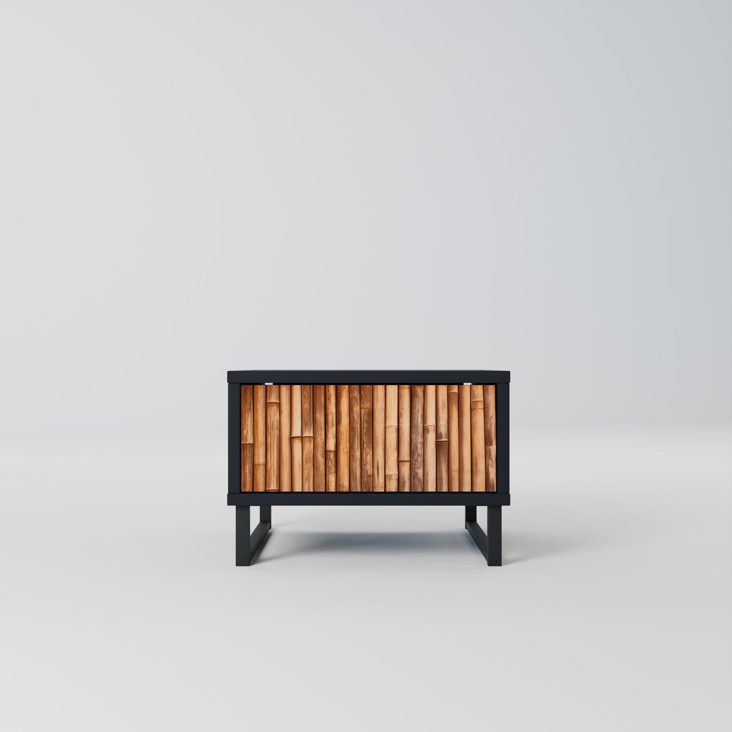 Comodino in LEGNO NATURALE con finitura nera