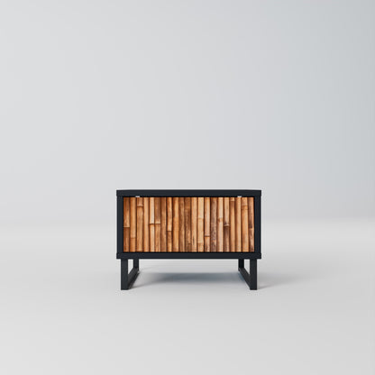 Comodino in LEGNO NATURALE con finitura nera