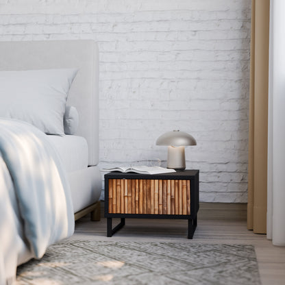 Comodino in LEGNO NATURALE con finitura nera