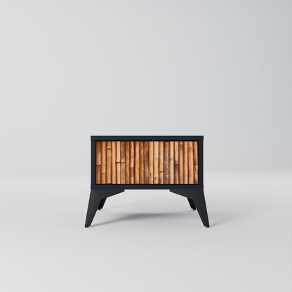 Comodino in LEGNO NATURALE con finitura nera