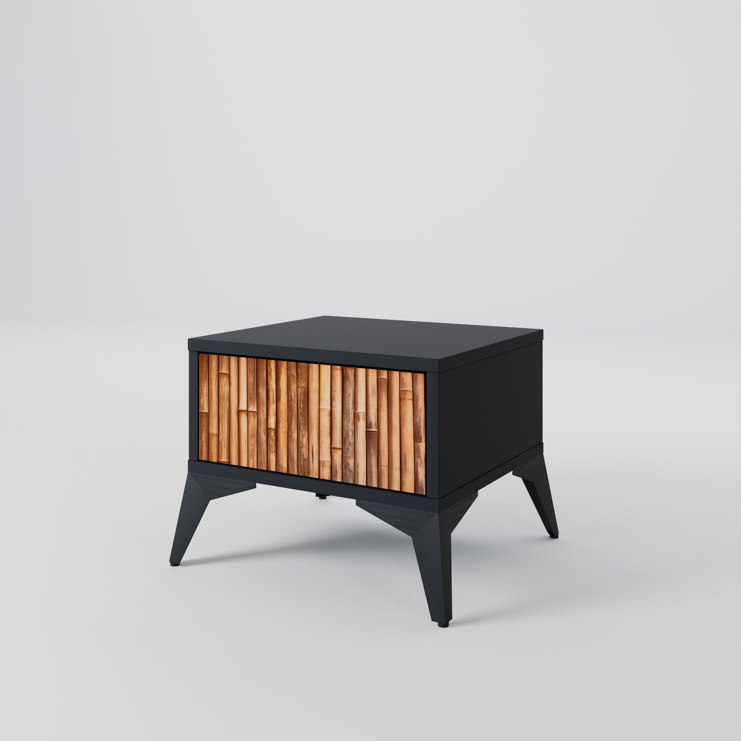 Comodino in LEGNO NATURALE con finitura nera