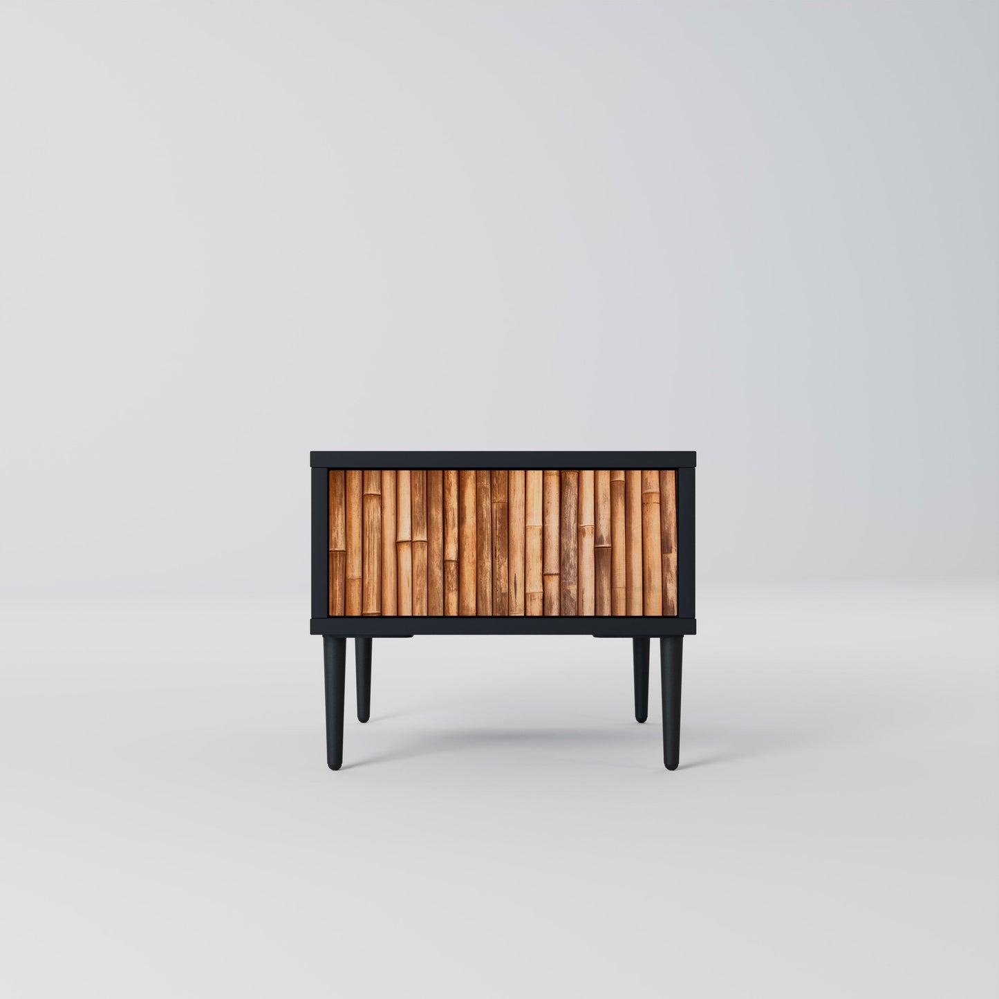 Comodino in LEGNO NATURALE con finitura nera