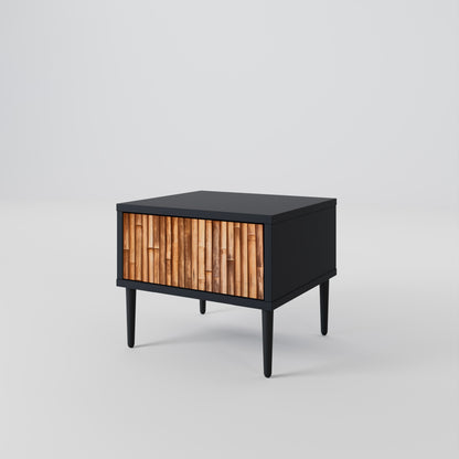 Comodino in LEGNO NATURALE con finitura nera