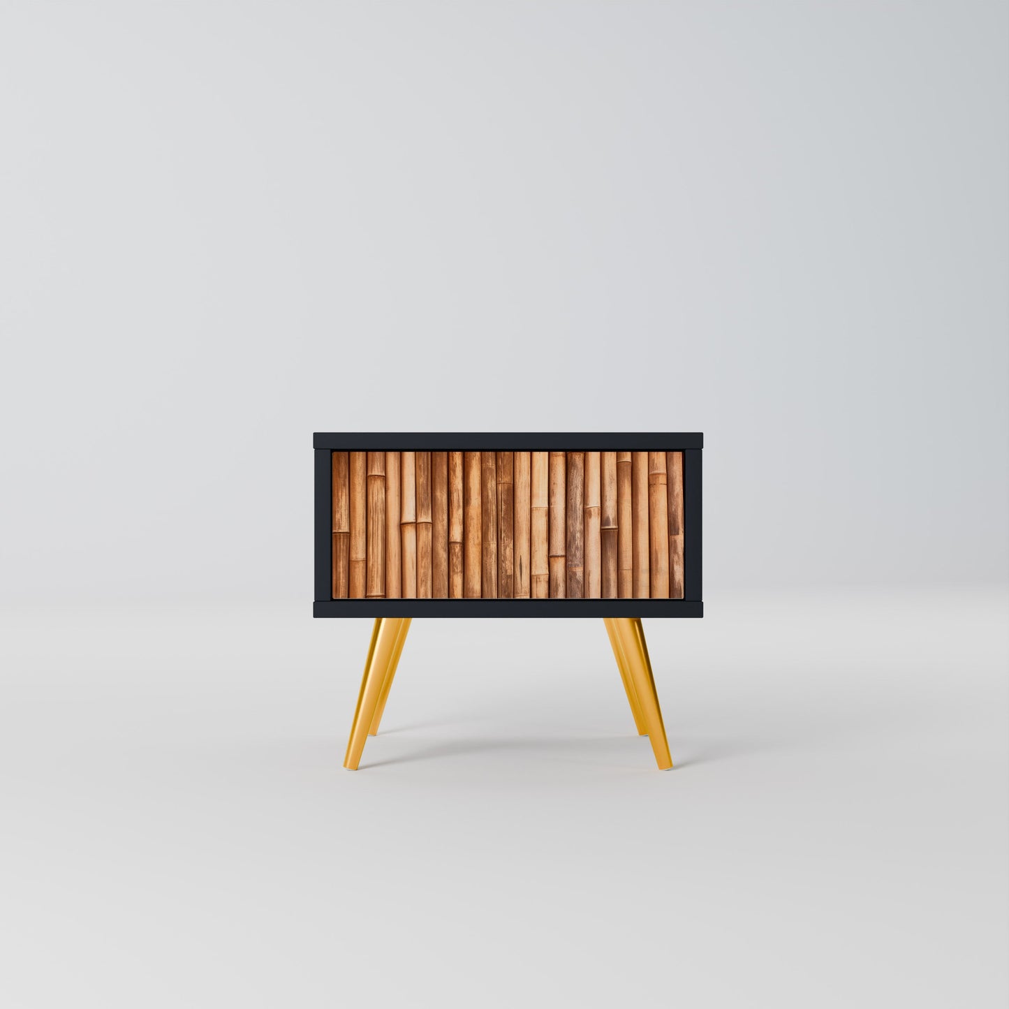 Comodino in LEGNO NATURALE con finitura nera