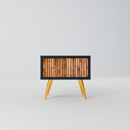 Comodino in LEGNO NATURALE con finitura nera