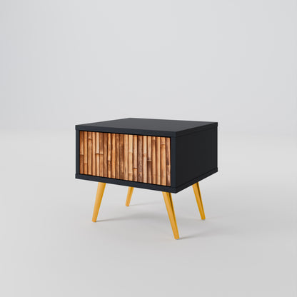 Comodino in LEGNO NATURALE con finitura nera