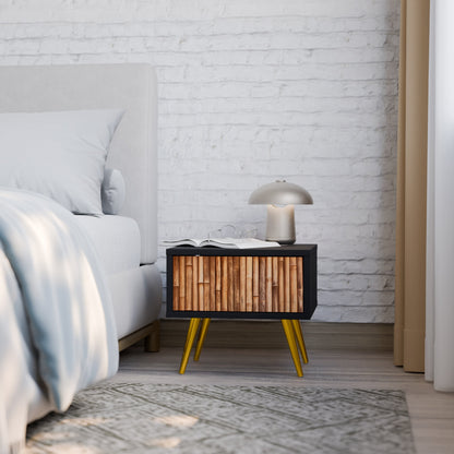 Comodino in LEGNO NATURALE con finitura nera