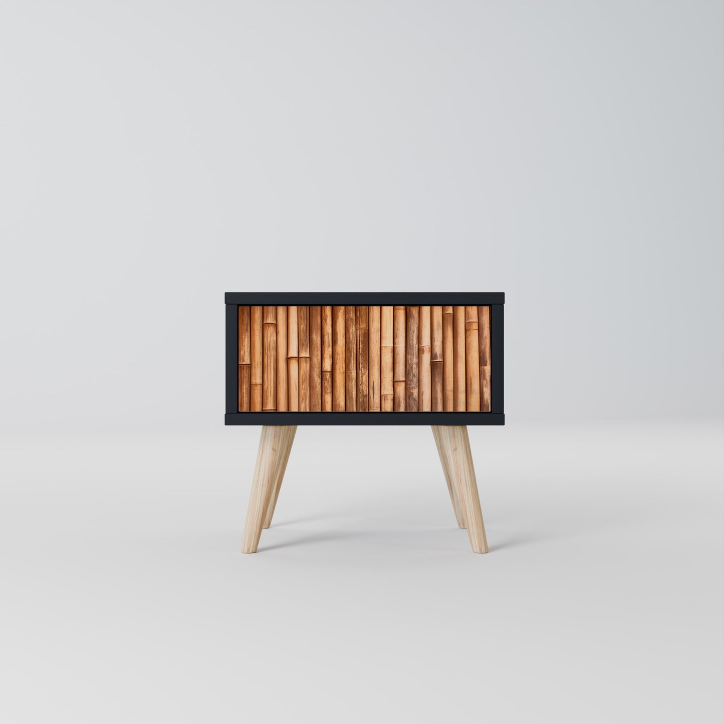 Comodino in LEGNO NATURALE con finitura nera