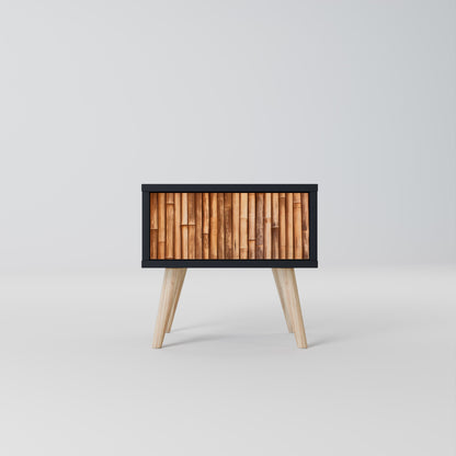 Comodino in LEGNO NATURALE con finitura nera