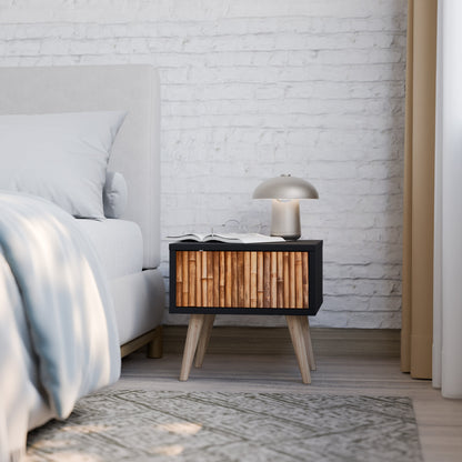 Comodino in LEGNO NATURALE con finitura nera