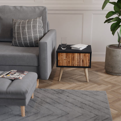 Comodino in LEGNO NATURALE con finitura nera