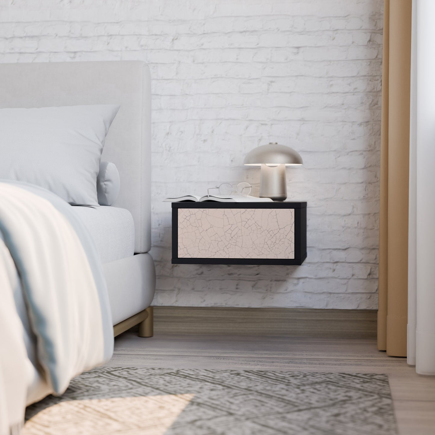 Comodino con texture in ceramica, finitura nera