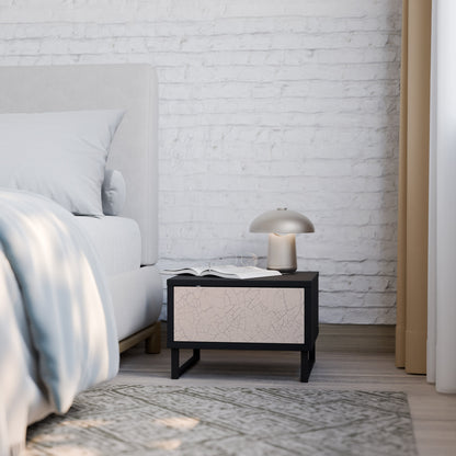 Comodino con texture in ceramica, finitura nera