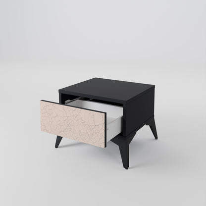 Comodino con texture in ceramica, finitura nera