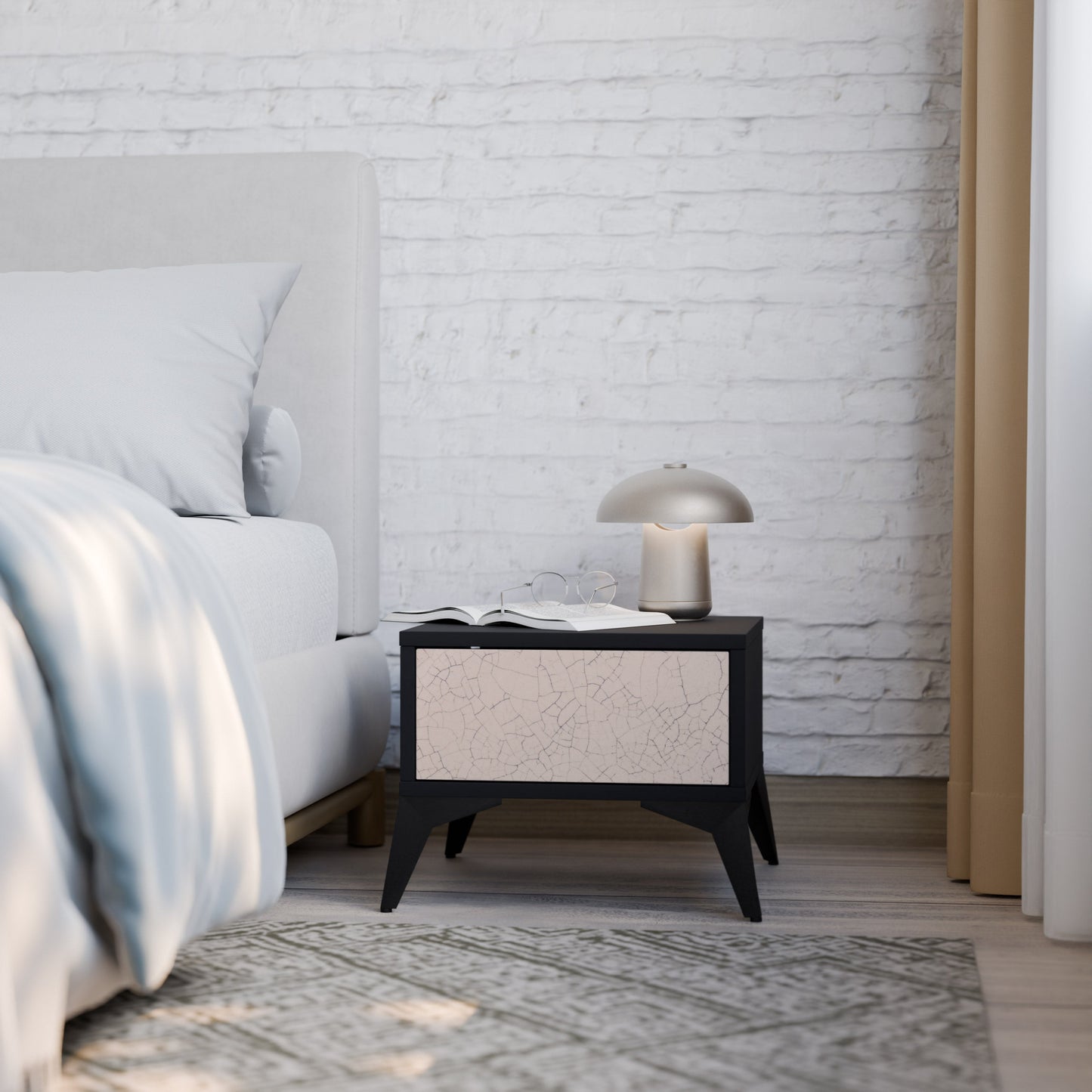 Comodino con texture in ceramica, finitura nera