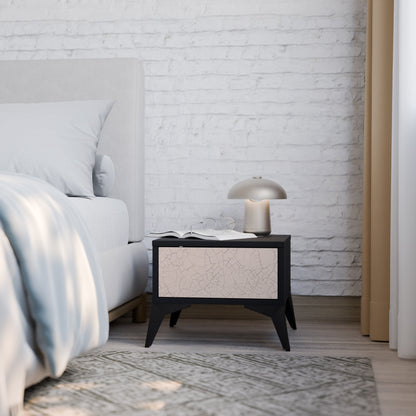 Comodino con texture in ceramica, finitura nera