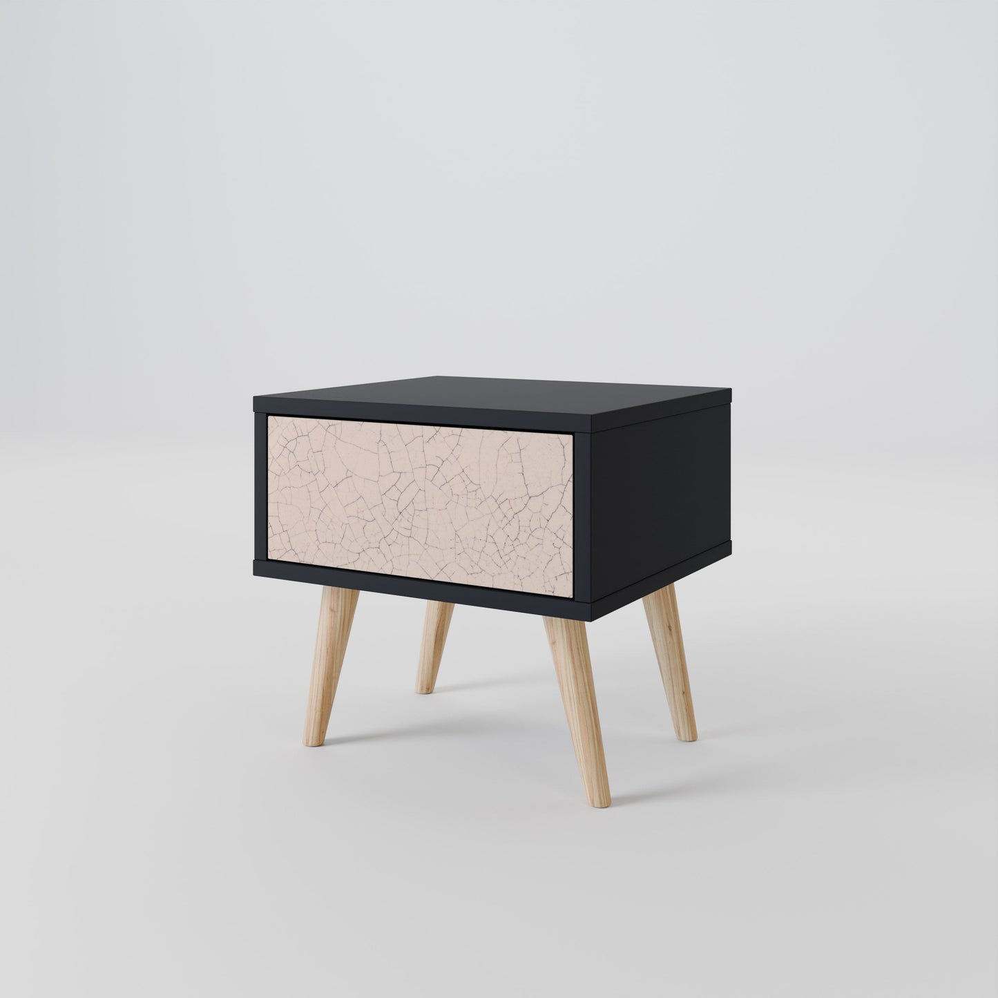 Comodino con texture in ceramica, finitura nera