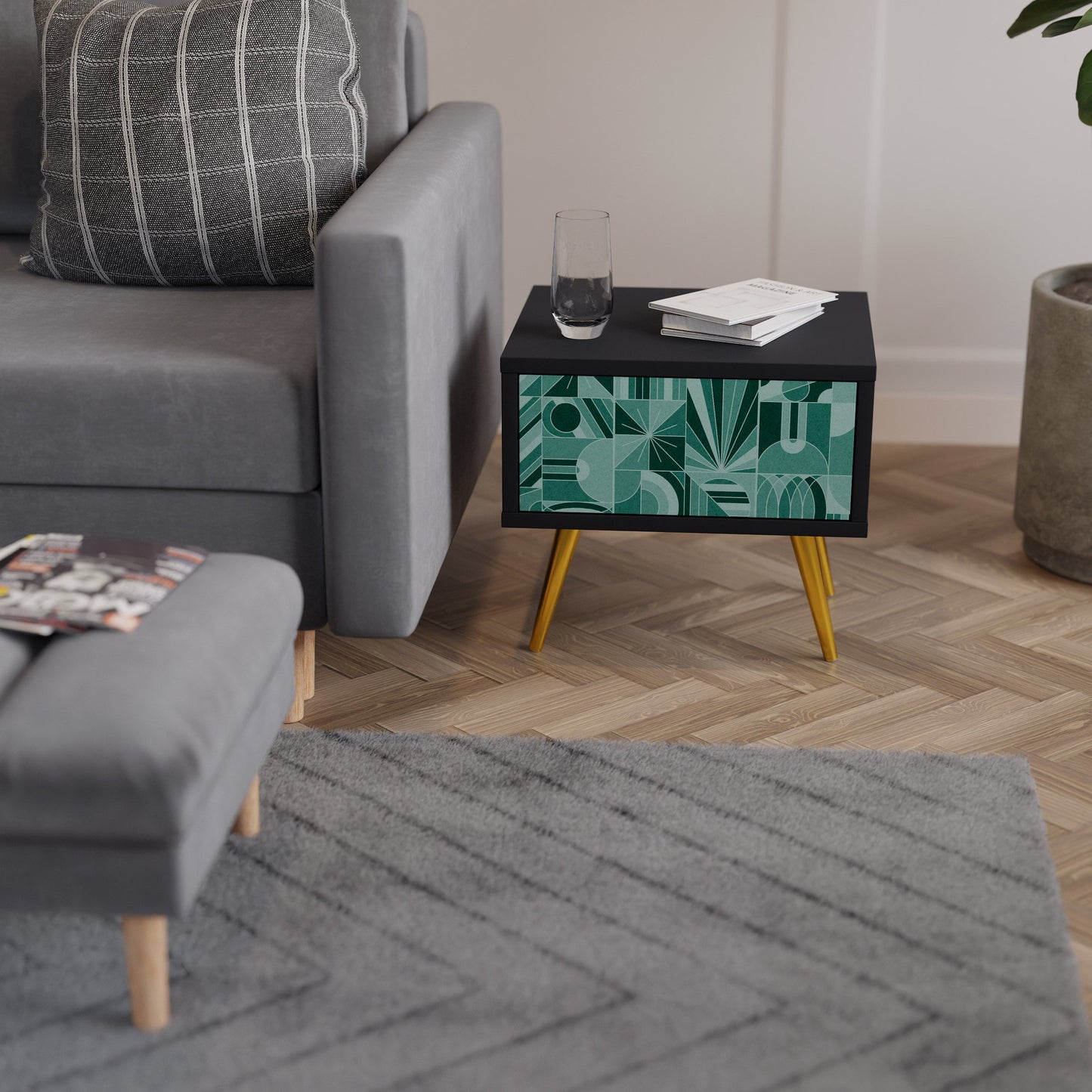 HARMONIC GRID Nightstand in Black Finish