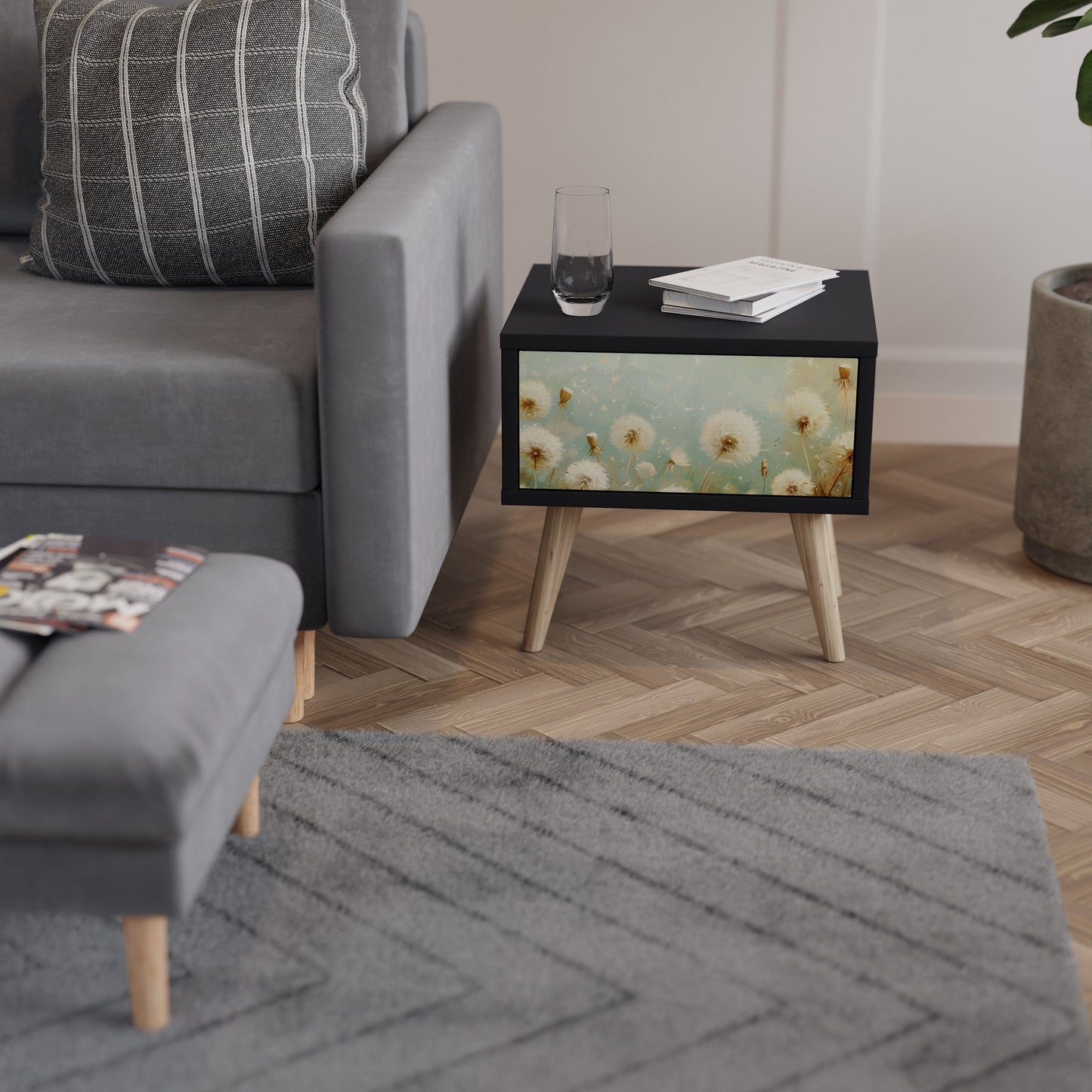 DREAMY MEADOW Nightstand in Black Finish