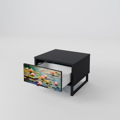 BLOOMING WATERS Nightstand in Black Finish