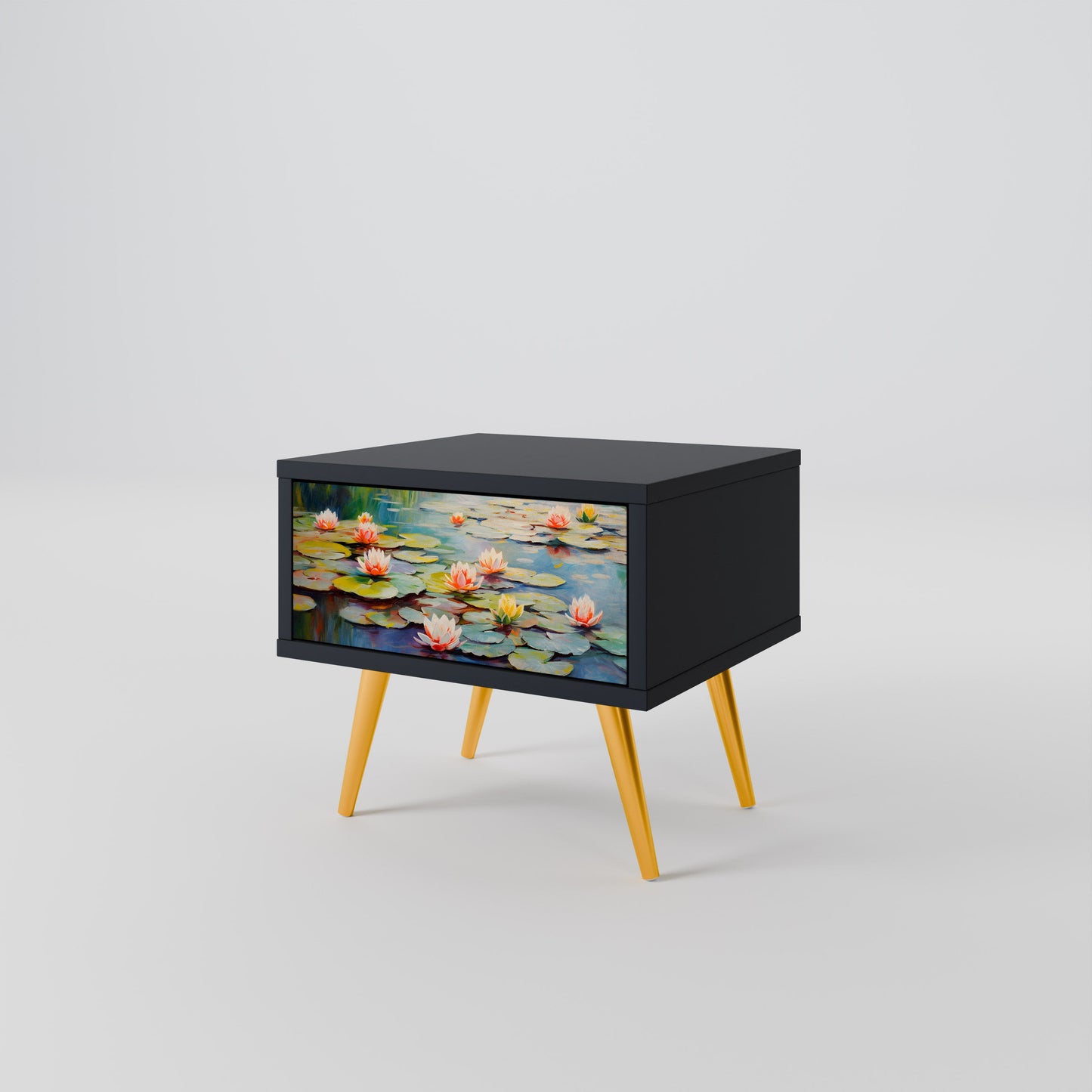 BLOOMING WATERS Nightstand in Black Finish