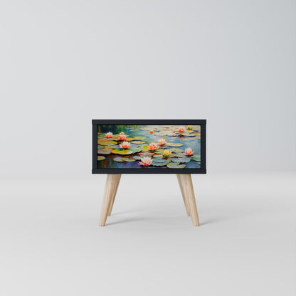BLOOMING WATERS Nightstand in Black Finish