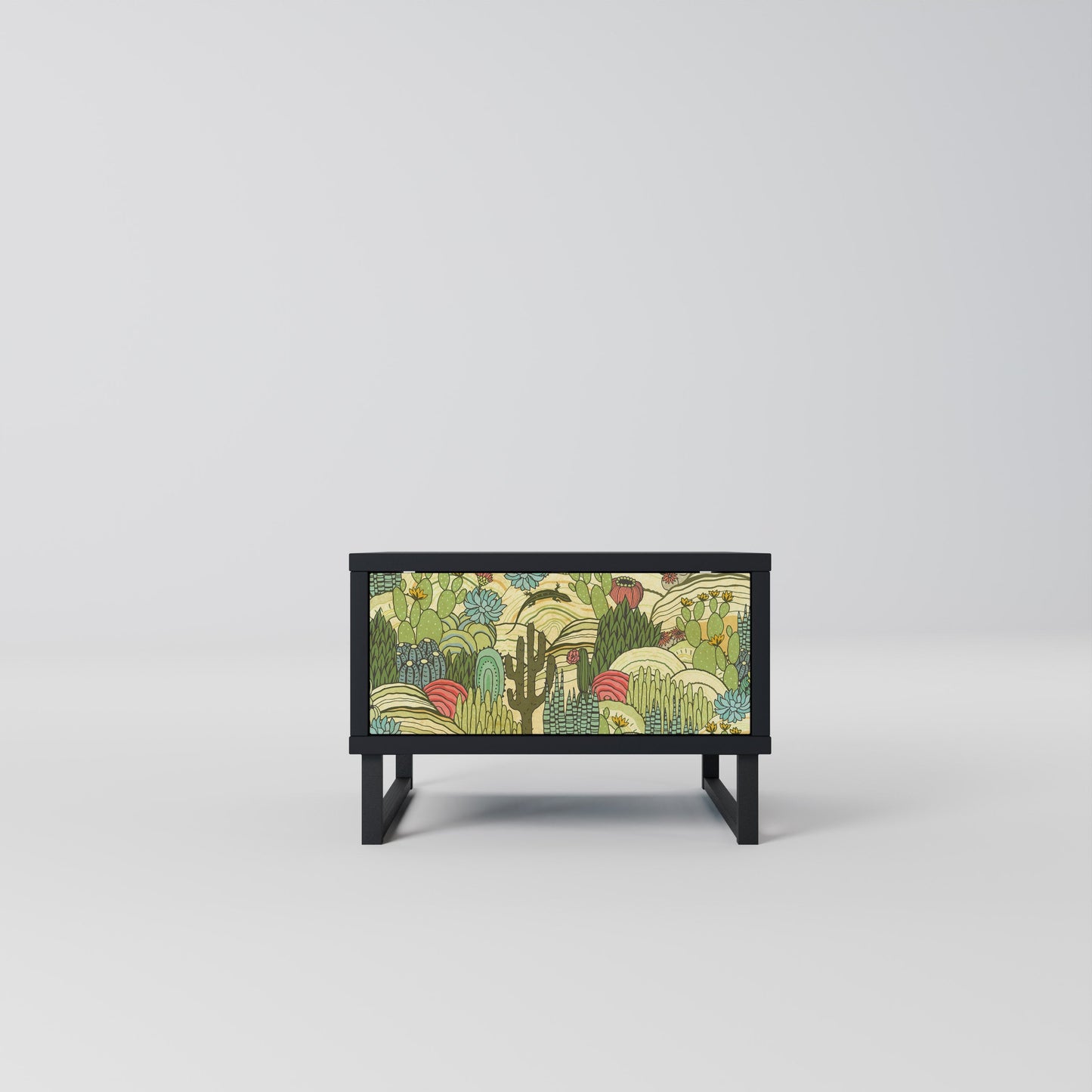 SUCCULENTS KALEIDOSCOPE Nightstand in Black Finish
