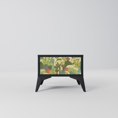 SUCCULENTS KALEIDOSCOPE Nightstand in Black Finish