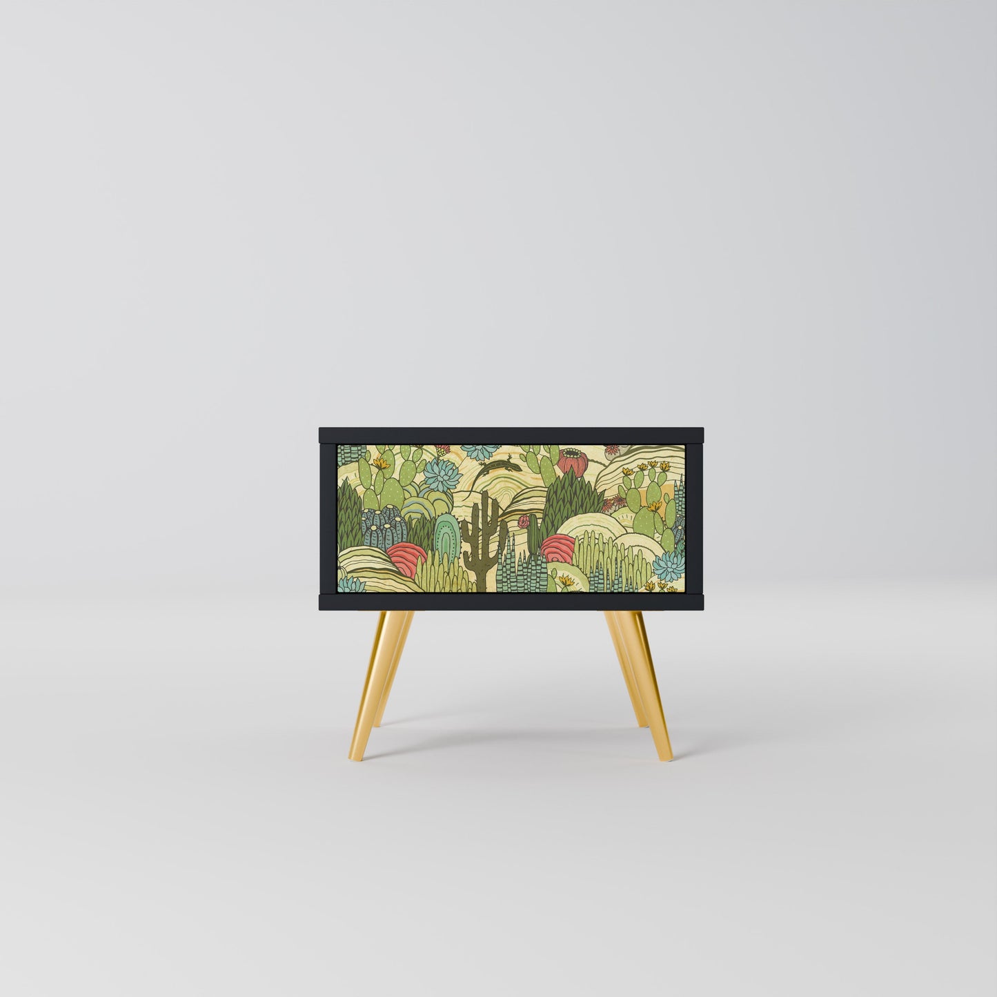 SUCCULENTS KALEIDOSCOPE Nightstand in Black Finish