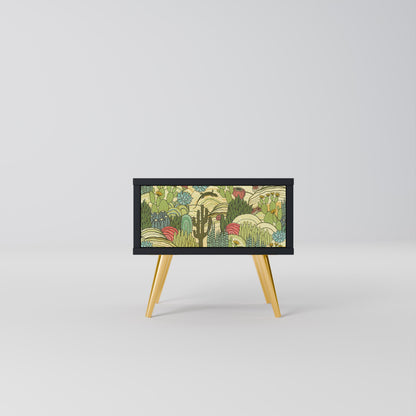 SUCCULENTS KALEIDOSCOPE Nightstand in Black Finish