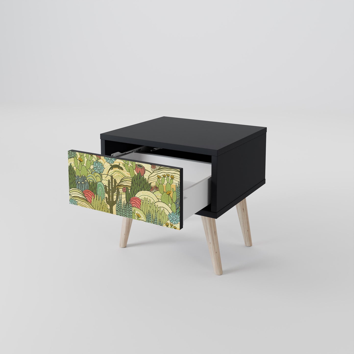 SUCCULENTS KALEIDOSCOPE Nightstand in Black Finish