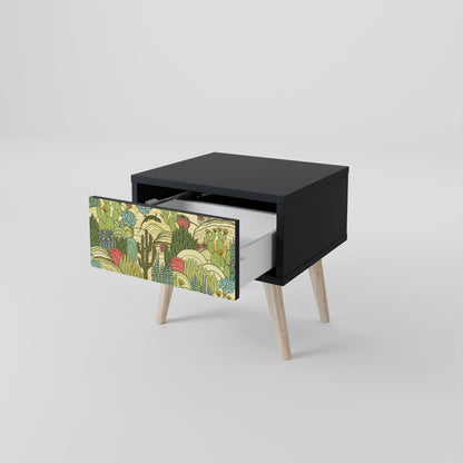 SUCCULENTS KALEIDOSCOPE Nightstand in Black Finish