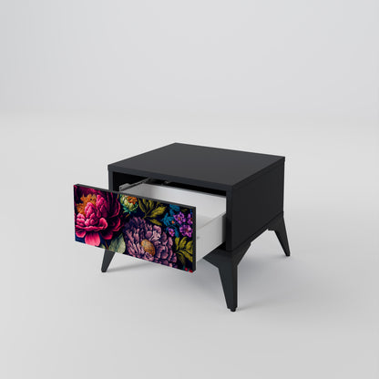BLOOMING ELEGANCE Nightstand in Black Finish