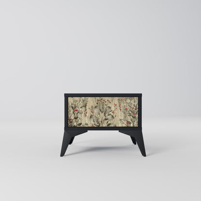 HERBAL GRACE Nightstand in Black Finish