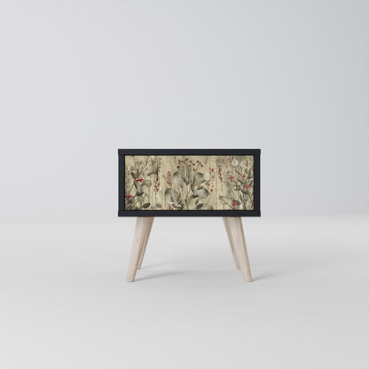 HERBAL GRACE Nightstand in Black Finish