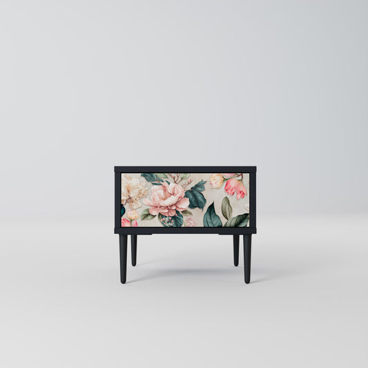 FLORAL GRACE Nightstand in Black Finish