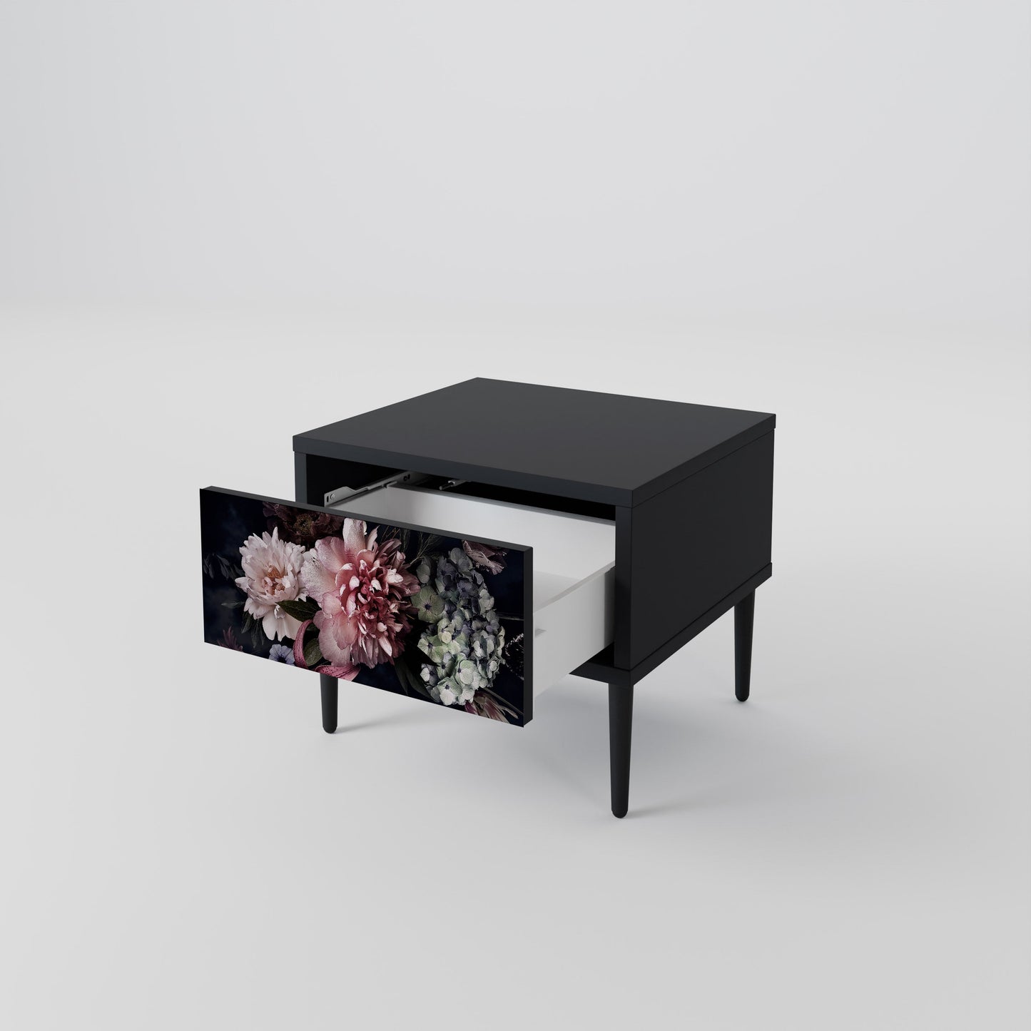 PURE BLOSSOM Nightstand in Black Finish