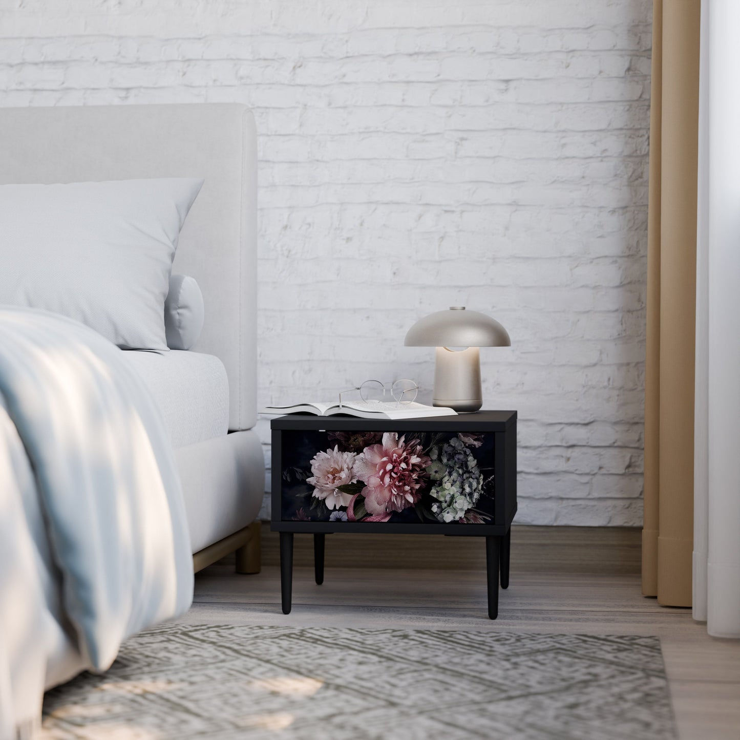 PURE BLOSSOM Nightstand in Black Finish