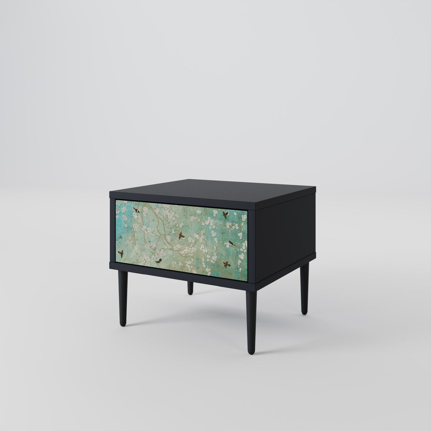 BLOOMING CHARM Nightstand in Black Finish